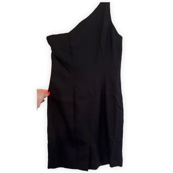 Vintage Y2K Dress One Shoulder Geometrie Black Neon Rainbow Stripes 6/M BodyCon - Picture 4 of 5